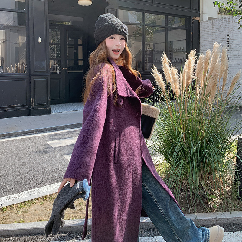 【新款】货源充足蓝莓紫立领双面羊绒大衣270-7123P295控388,女装毛呢外套,浙宝270