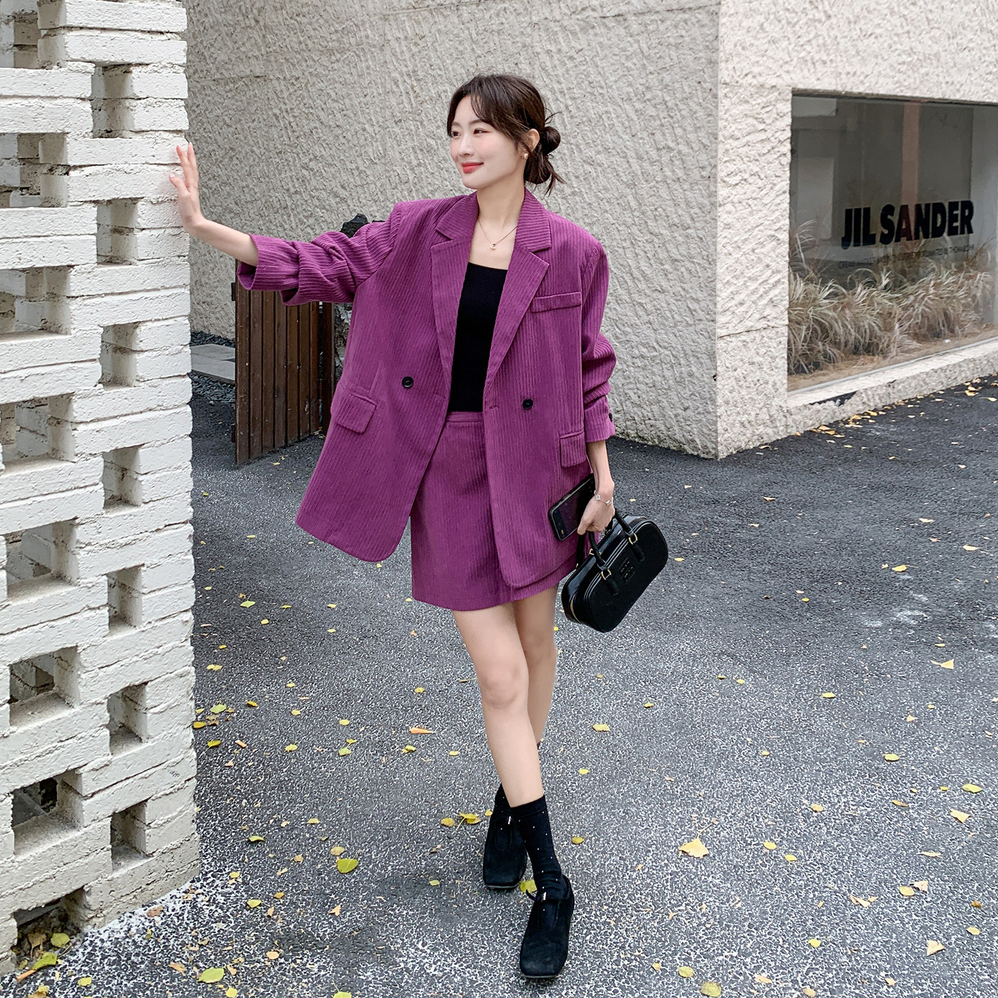 【26新款】紫色灯芯绒西装短裙套装270-7210P175控288,女装套装/套裙,浙宝270