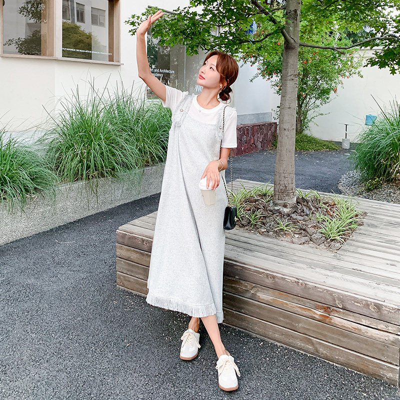 小香风流苏灰色背带连衣裙女夏2025新款独特漂亮爆款超火裙子绝美,女装连衣裙,浙宝270