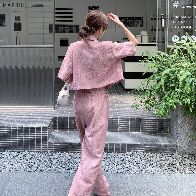 时尚休闲洋气两件套装女装2025夏季新款宽松上衣高腰阔腿长裤夏装,女装套装/套裙,浙宝270