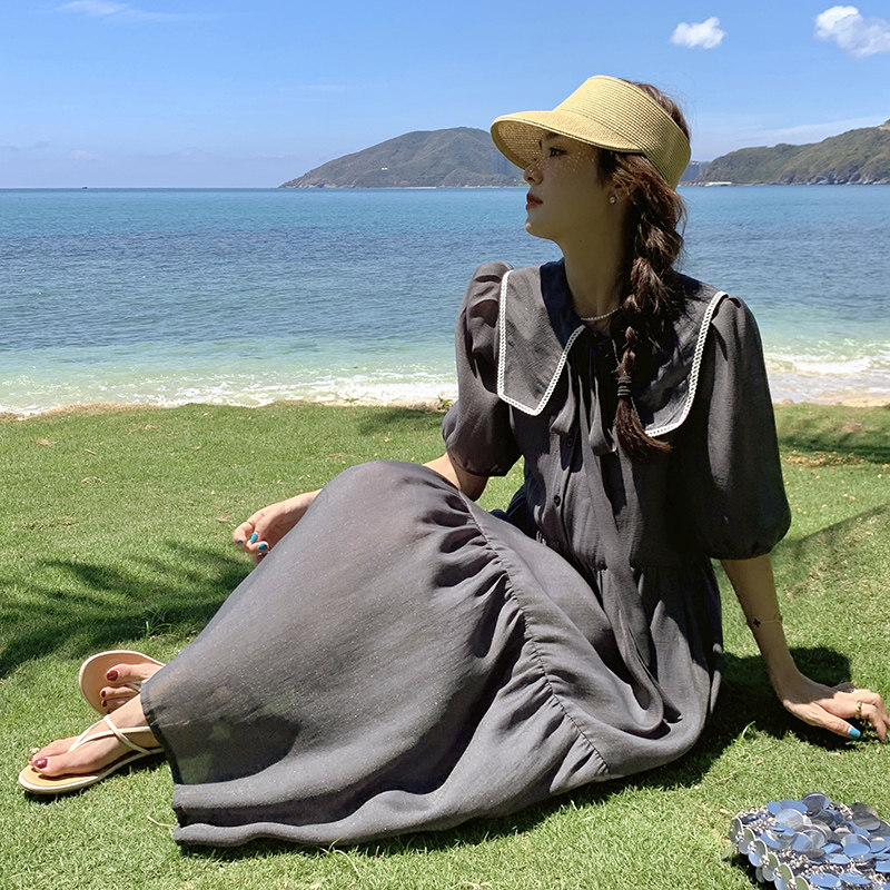 2023【新款】高级灰泡泡袖娃娃领连衣裙270-2328P115控168,女装连衣裙,浙宝270