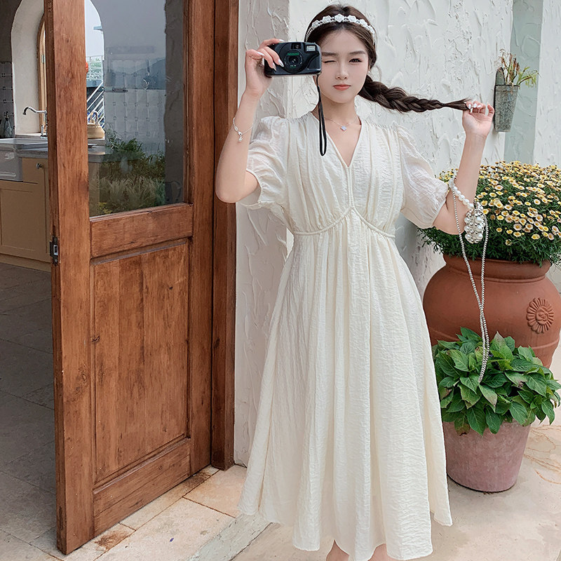 2023【新款】包容性强V领泡泡袖天丝连衣裙270-2377P115控168,女装连衣裙,浙宝270