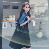 【现货附买家秀】防牛仔工艺料娃娃领拼色连衣裙270-2318P105控15，女装连衣裙，浙宝270