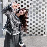 【26新款现货】温柔慵懒风条纹针织木耳边套装270-7205P155控248，女装大码女装，浙宝270