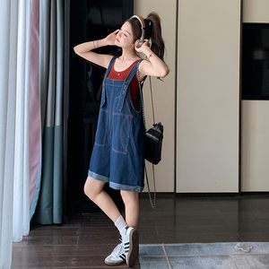 学院风设计感工装牛仔背带裤女夏韩系休闲减龄小个子宽松阔腿短裤图片