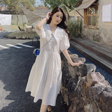 白色娃娃领连衣裙女夏2024新款艺术高级感仙女娃娃裙a字裙学院风，女装连衣裙，浙宝270
