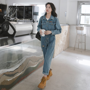 港风复古chic工装牛仔连体裤女春秋2025新款高级感休闲连身衣套装图片