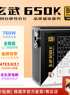 尘雨科技主机电源玄武650k额定650W稳定750W禺疆全模组金牌电源