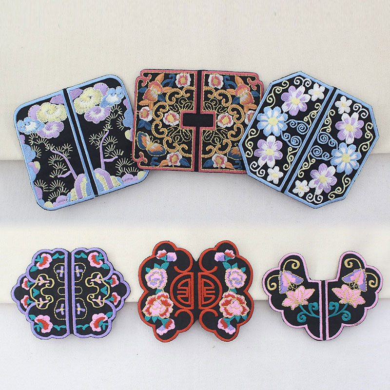 中式对襟方形刺绣布贴袖口破洞