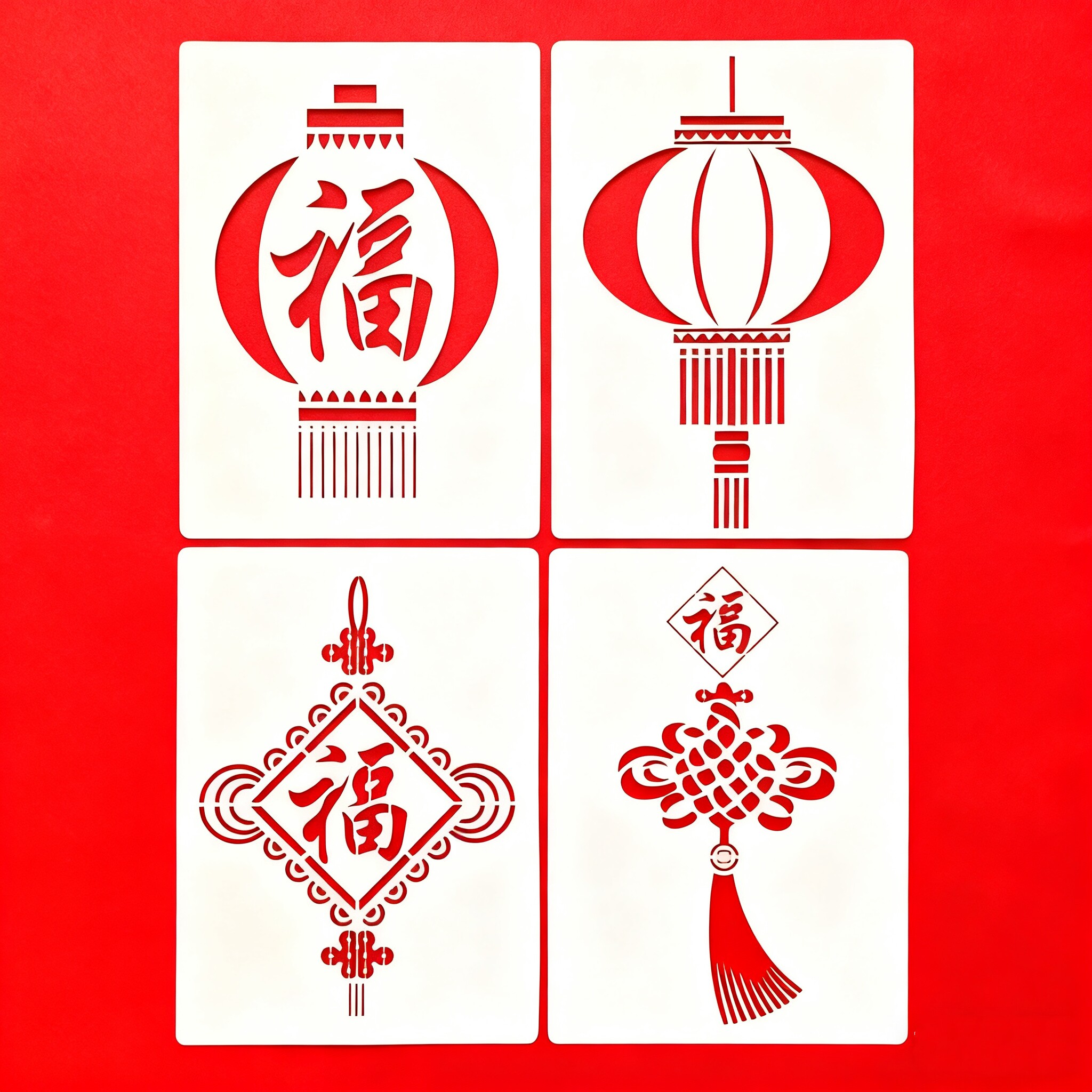 新年节日国风图形绘画模具镂空手抄报手绘画涂鸦手帐辅助模板