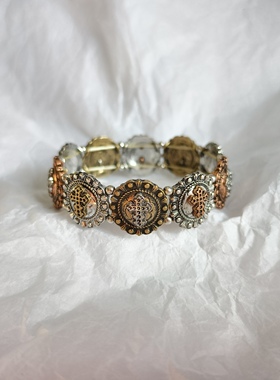 青岛外贸饰品欧美风复古手链镶嵌十字架对色混合潮流时尚百搭手镯