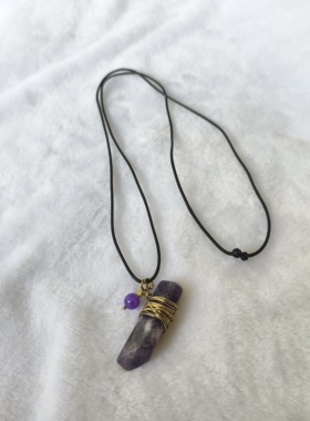 青岛外贸饰品饰品毛衣链服装配饰潮流时尚绳子编制紫水晶吊坠项链