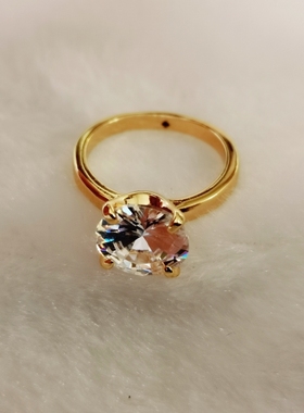 外贸饰品指环简洁大方气质高档黄铜镀真金大颗锆石戒指求婚钻戒