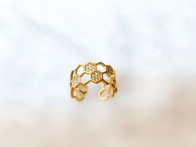 饰品黄铜镀真金新款时尚小众开口六边形微镶锆石戒指可调节指环女