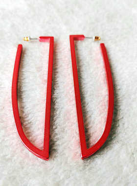 外贸饰品时尚时髦耳钉耳坠红色喜庆气质金属质感小刀形夸张大耳环