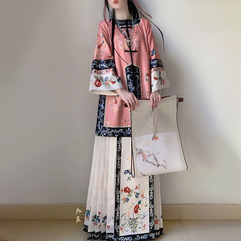 花容【满满】清汉女汉服对襟圆领古董民族服装重工印花马面裙春夏