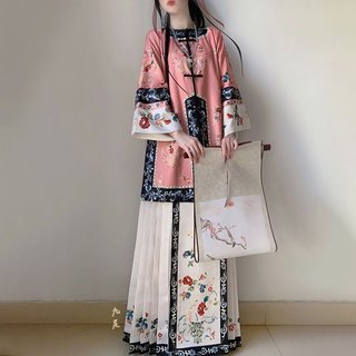 花容【满满】清汉女汉服对襟圆领古董民族服装重工印花马面裙秋款