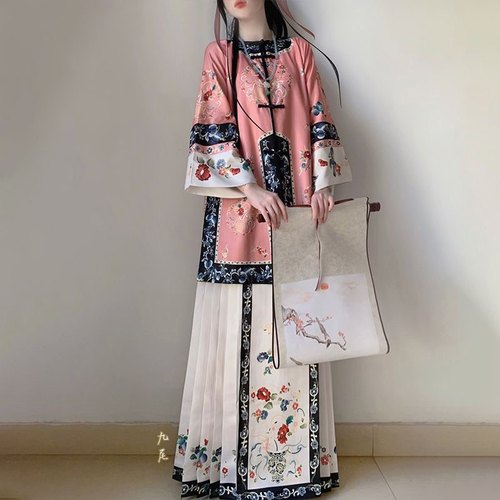 花容【满满】清汉女汉服对襟圆领古董民族服装重工印花马面裙春夏
