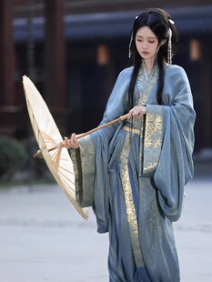 魏晋制蓝色战国袍汉服女直裾古装女款复原拖尾古风女装2025新款