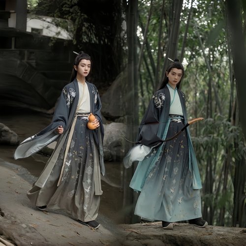 魏晋风汉服印绣交领齐腰情侣汉服