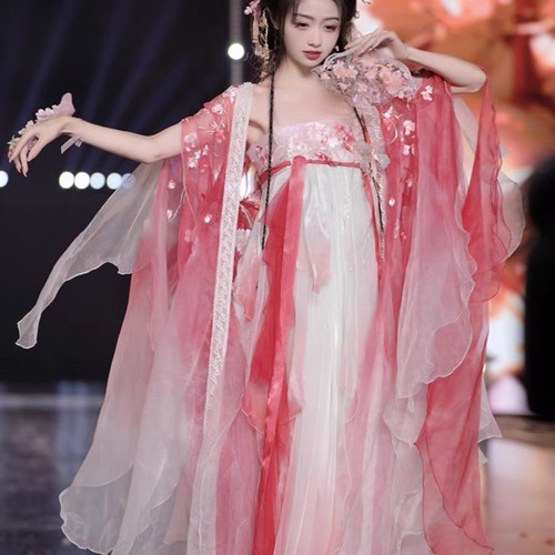 汉服唐制桃花齐胸刺绣春夏