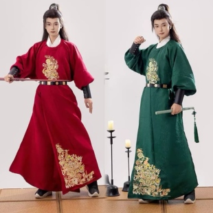 正品【醒狮】原创唐制汉服春秋新款成人拜年服绣花圆领袍男款裘衣