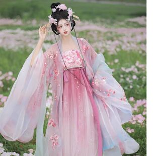 十二花神樱花汉服女重工刺绣外超仙大袖渐变色柯子裙日常春夏秋款