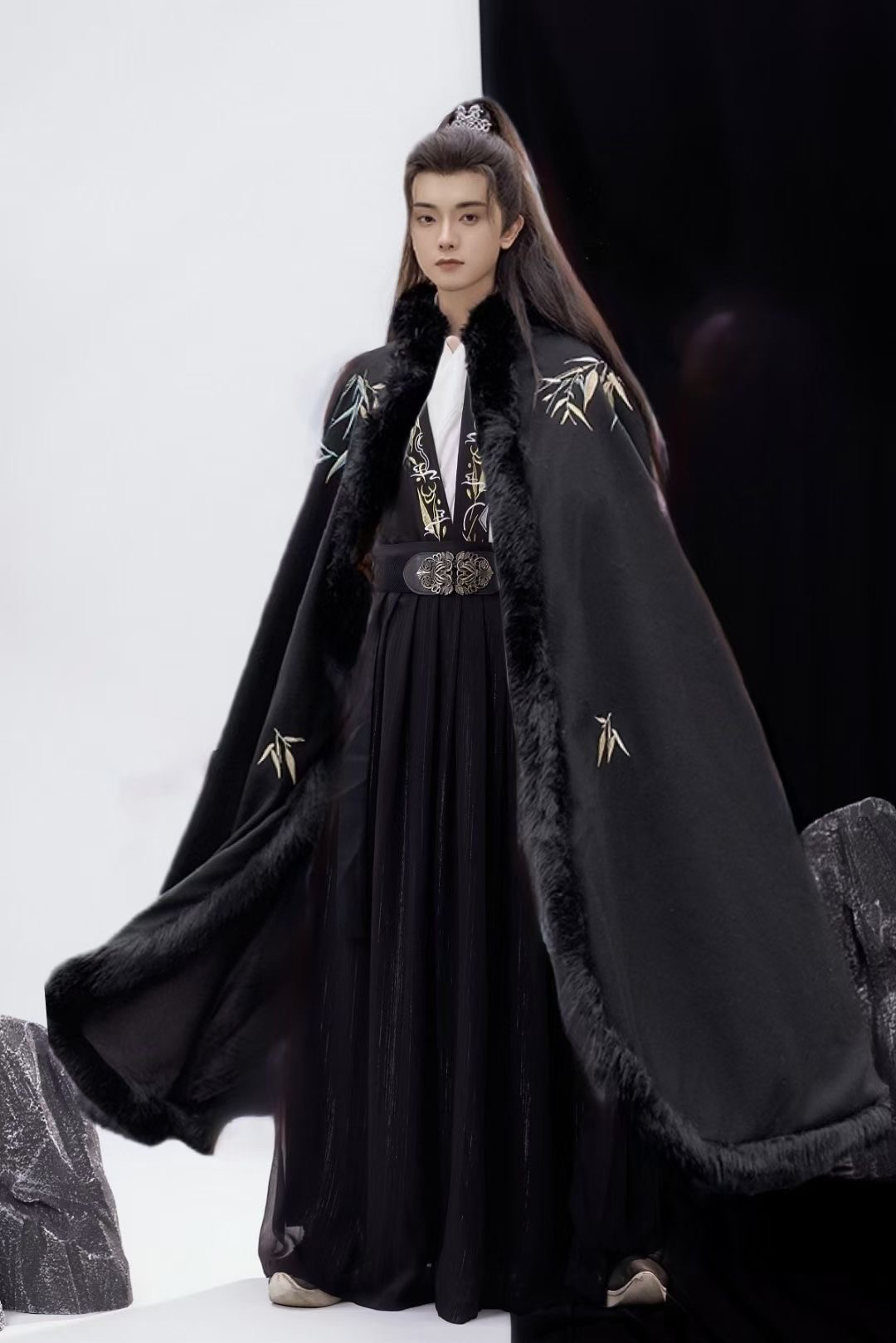 宋制汉服男斗篷竹玉绣花古风