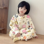 秋冬儿童法兰绒分腿睡袋加厚男童女童珊瑚绒睡衣连体衣保暖防踢服