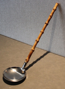 日式拉面勺料理酱汤壳长柄小汤勺304不锈钢火锅勺竹节柄粥勺家用