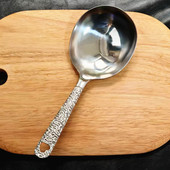 锤纹柄不锈钢勺子短柄汤勺大头粥勺公用勺分餐勺家用大饭勺圆头勺