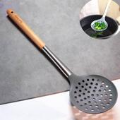 实木长柄硅胶大漏勺食品级耐高温家用厨房捞面勺沥水滤勺捞勺笊篱