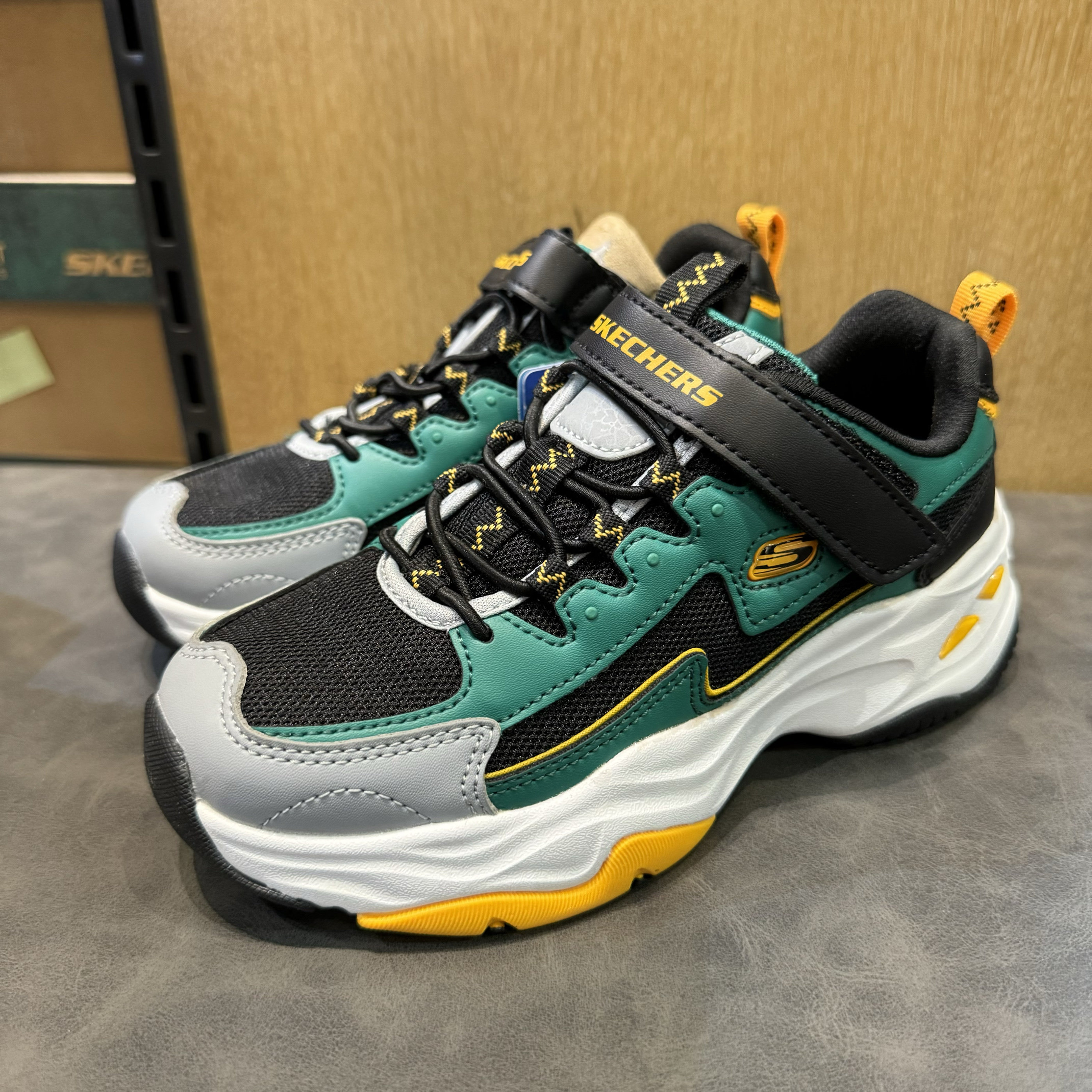 skechers斯凯奇闪电熊猫鞋男童透气老爹鞋儿童运动休闲鞋406126l
