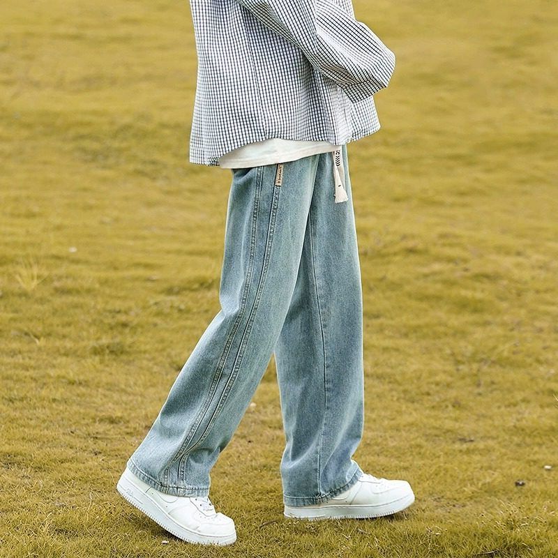 水洗浅色牛仔裤男生2024夏季新款男士直筒宽松阔腿休闲裤子青少年