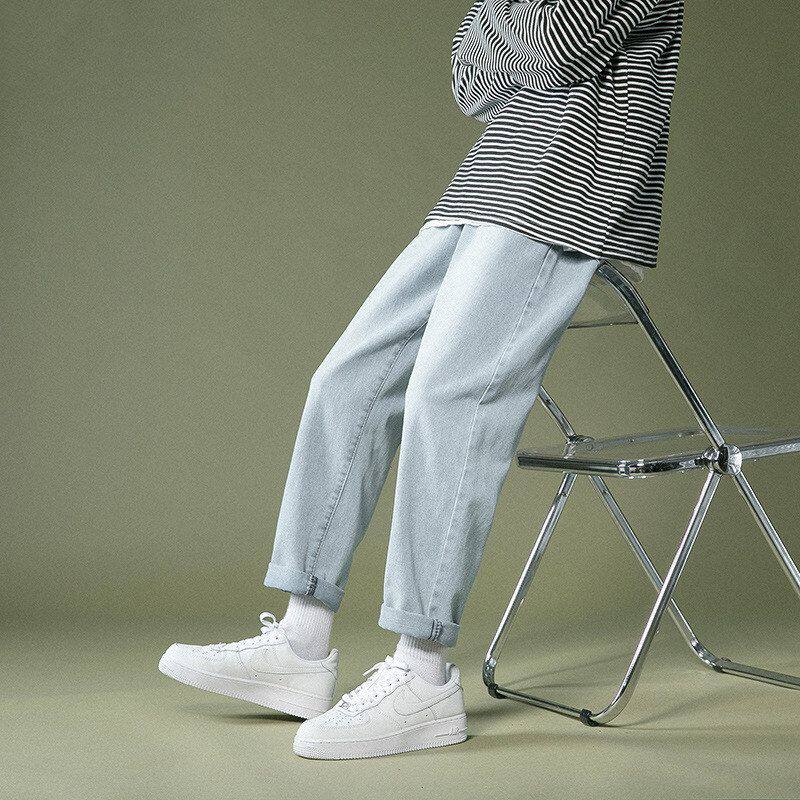 男士牛仔裤宽松子直筒裤浅色休闲九分裤韩版夏季薄款长裤潮流阔腿