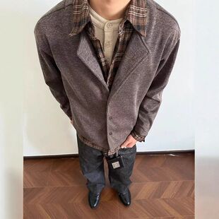 新款男格子衬衫休闲假两件潮牌女款百搭秋季上衣做旧长袖日系复古