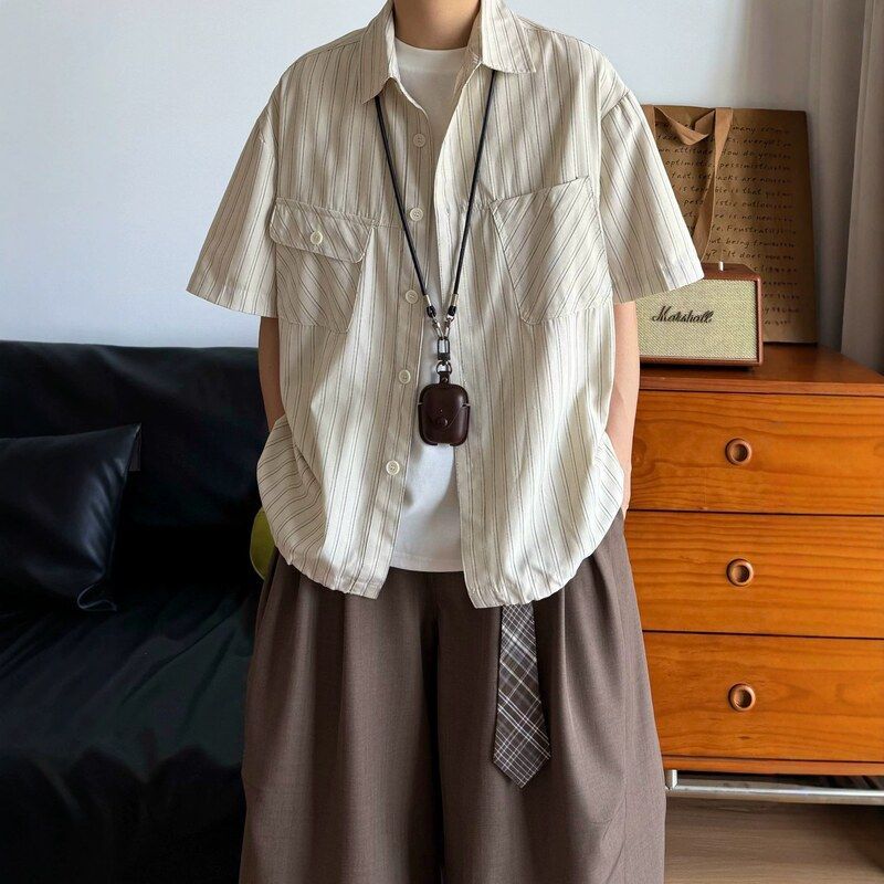 短袖衬衫休闲日系老钱同款复古风