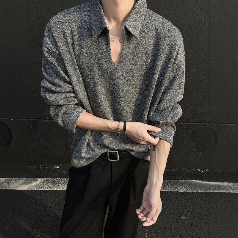 2025痞帅美式OLO宽松P风卫衣V男款衫秋冬领老钱外套新款麦穗潮牌