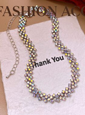 菱形欧美女彩色镶钻高级感锁骨