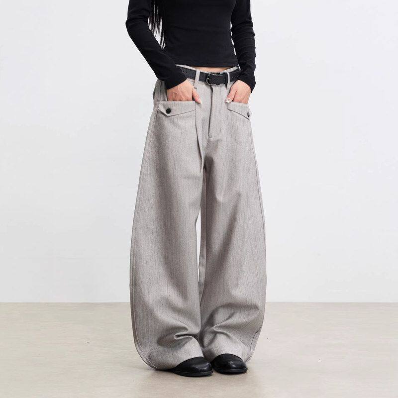 设计感弯刀男女休闲裤裤子老钱纽扣春季风阔腿简约西装裤通勤宽松