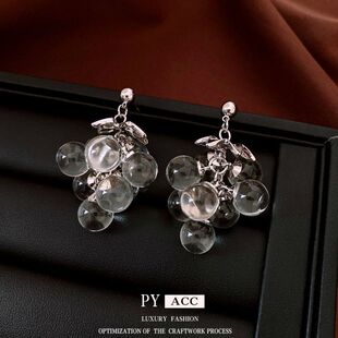 水晶葡萄时尚高级感百搭气质耳环简约设计感耳饰耳钉流苏银针