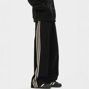 休闲春季潮牌2026卫裤重磅复古宽松直筒长裤新款男美式杠三条裤子