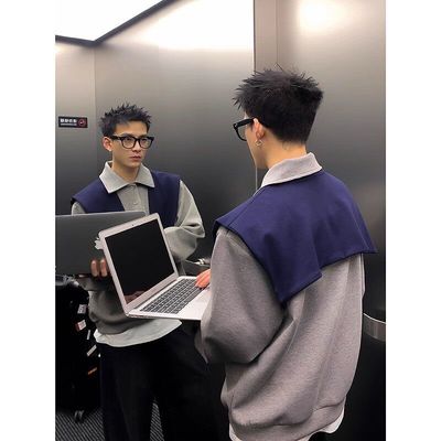 可拆卸春秋季外套卫衣男女慵懒韩系假两件2025潮休闲新品太空棉