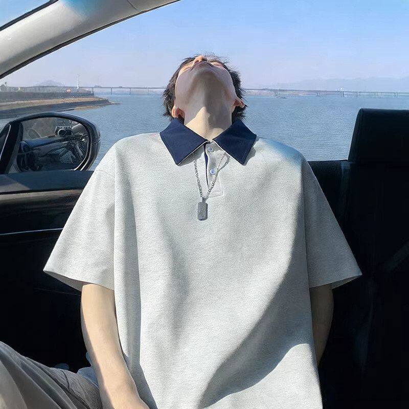 夏季男款衫T恤短袖男士P重磅半袖OLO撞色痞帅宽松正肩学院风美式