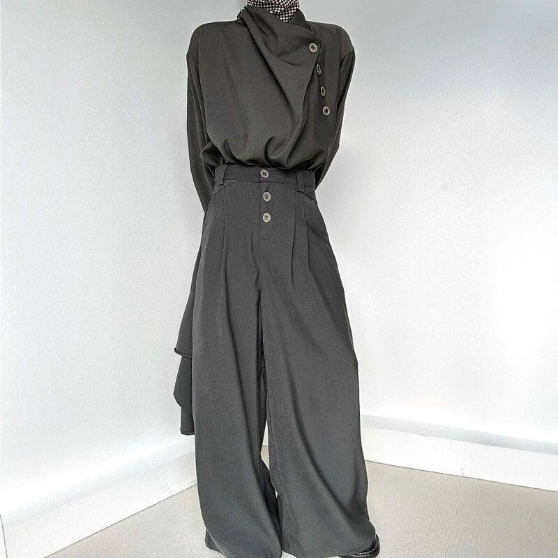 子c拼接西裤排扣高级感微喇裤休闲le剑道阔腿裤直筒夏季男款anfit