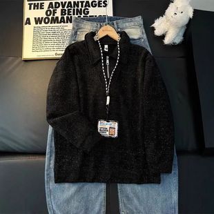 痞帅长袖外套拉链秋冬卫衣高级感加厚针织男款olo满天星衫半p加绒