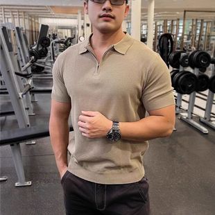 男士 跨境简约短袖 薄款 衫 夏季 P针织衫 拉链半TT恤风轻熟修身 OLO时尚