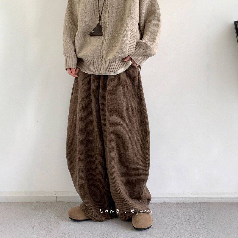 设计感慵懒感秋冬季美拉德阔腿咖色松弛长裤男款裤子灯芯绒休闲裤
