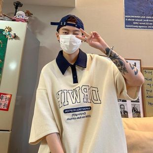 polo衫 设计感小众上衣ins港风宽松t恤潮流潮牌百搭衣服 短袖 男夏季