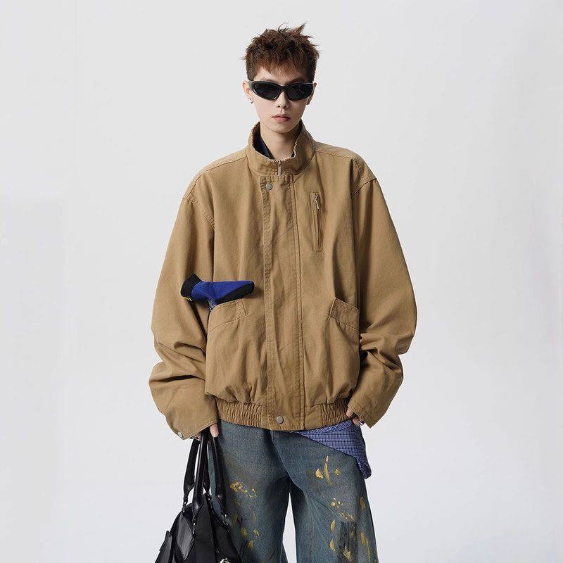 夹克上衣高级感外套立领春季解构痞帅潮牌复古拼接男情侣机车休闲